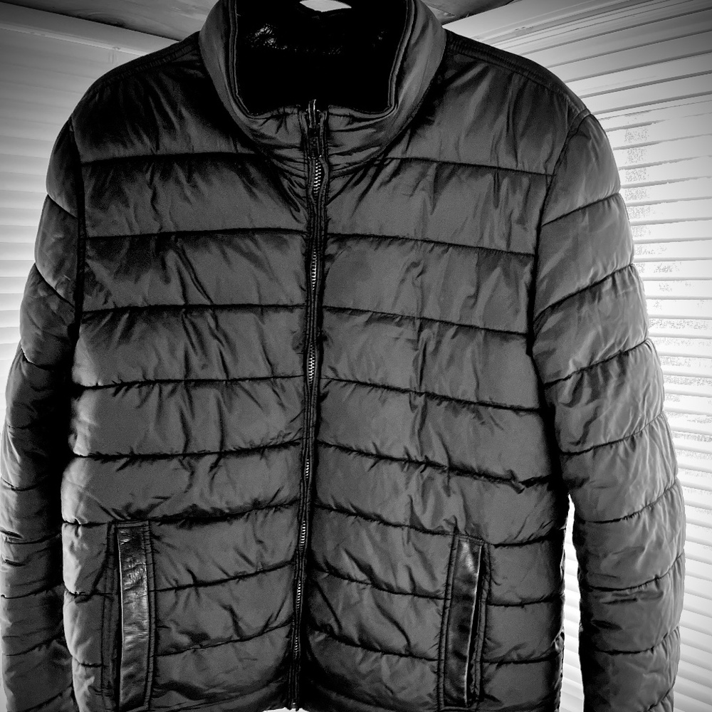 VINCE CAMUTO Carbon Coated Cotton Reversible Quilted Moto Jacket Black size XL